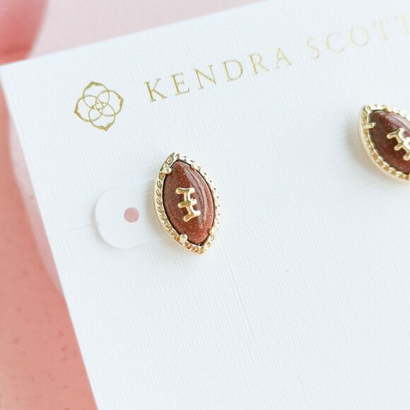 Kendra Scott - Football Orange Goldstone Gold Stud Earrings - NEW - Picture 2 of 4